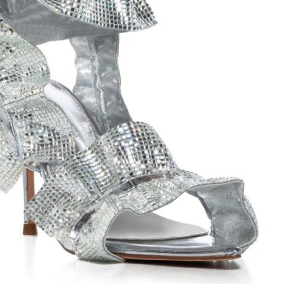 AZALEA WANG " RHINESTONE RUFFLE "SILVER SANDAL( BRAND NEW !!!!!!!!!!!!!!!!!!!!!! - Picture 2 of 7